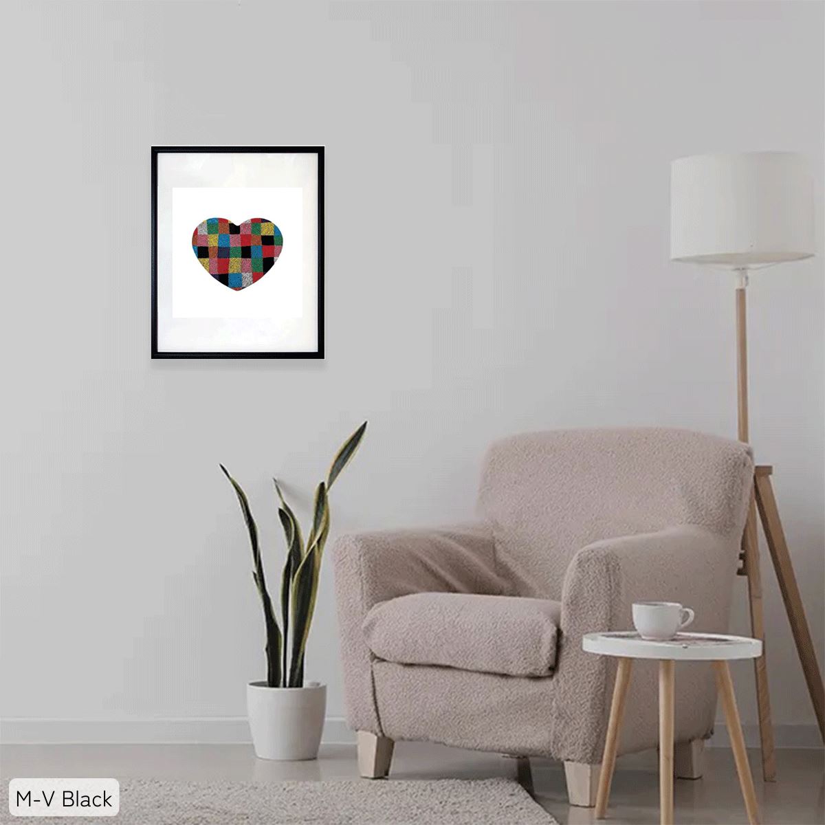 Patchwork Heart 1 / アート スリム額 Mタテ ブラックフレーム使用例