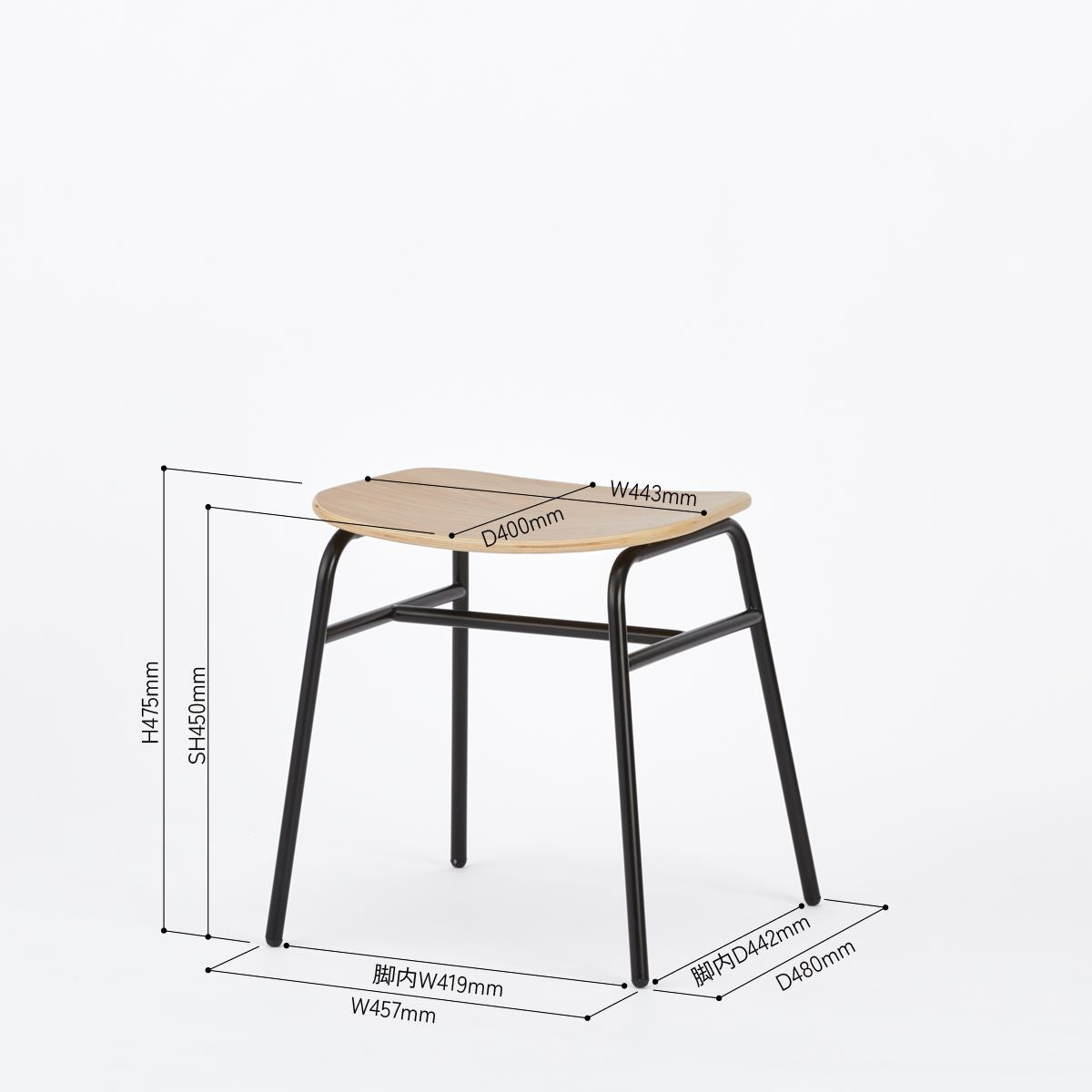 KUUM Stool shikaku - Black Steel Frame/Wooden Seat / クーム スツール シカク