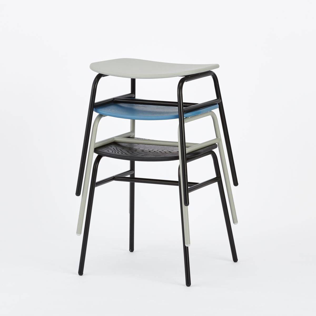 KUUM Stool shikaku - Gray White Steel Frame/Colored Wooden Seat / クーム スツール シカク