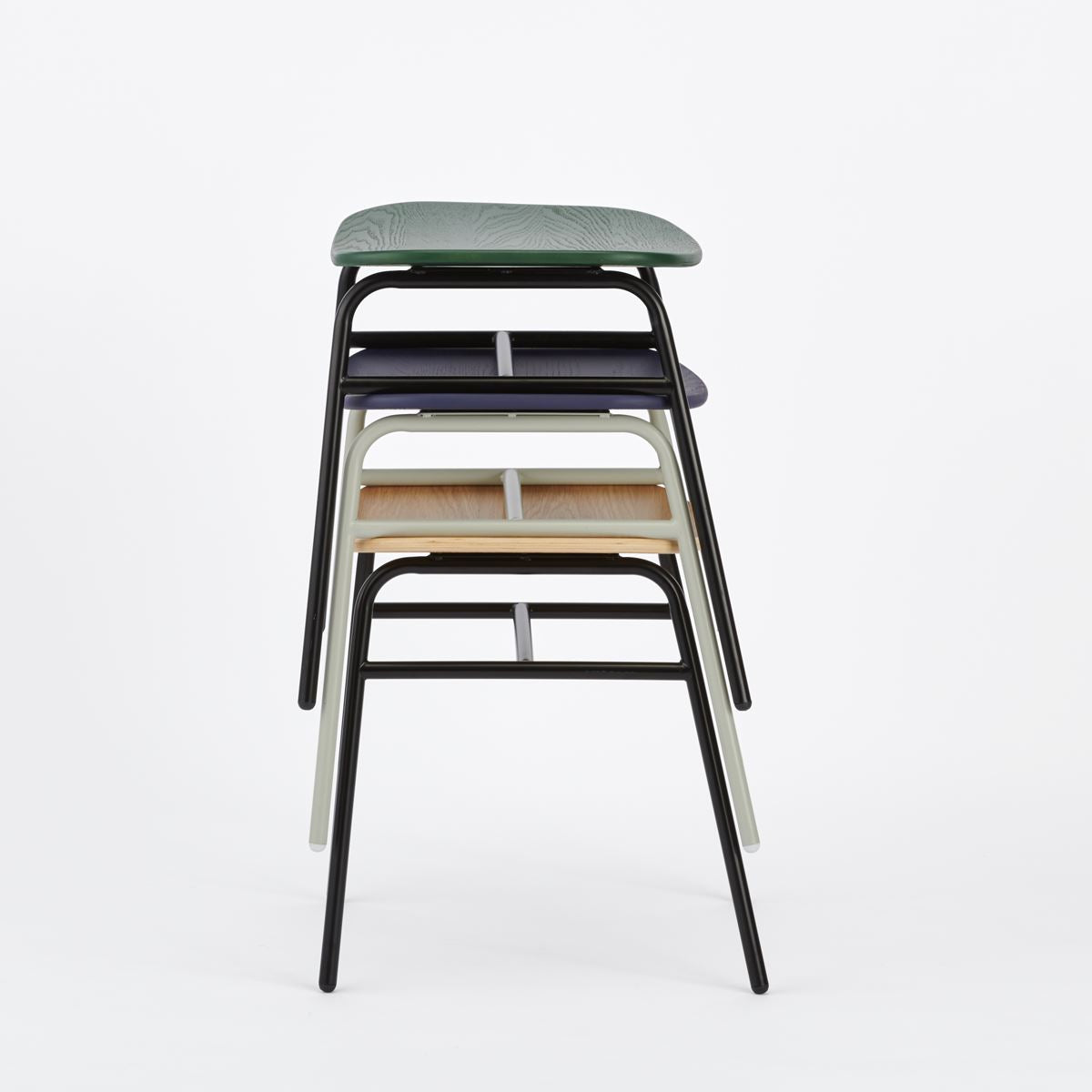 KUUM Stool shikaku - Black Steel Frame/Wooden Seat / クーム  スツール シカク