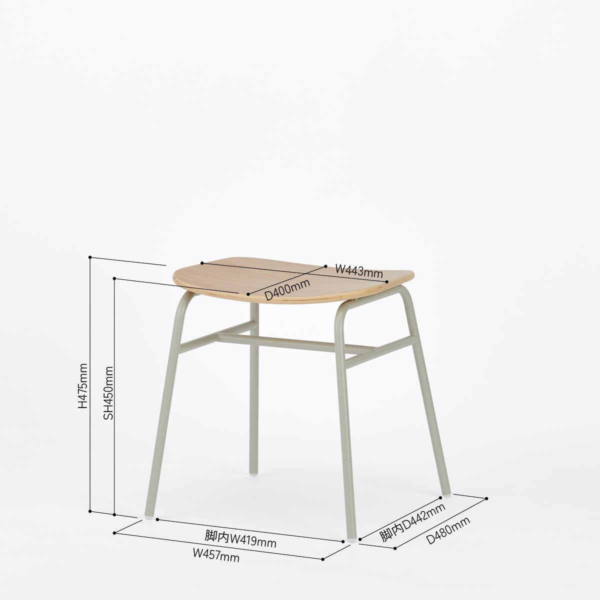 KUUM Stool shikaku - Gray White Steel Frame/Wooden Seat / クーム  スツール シカク