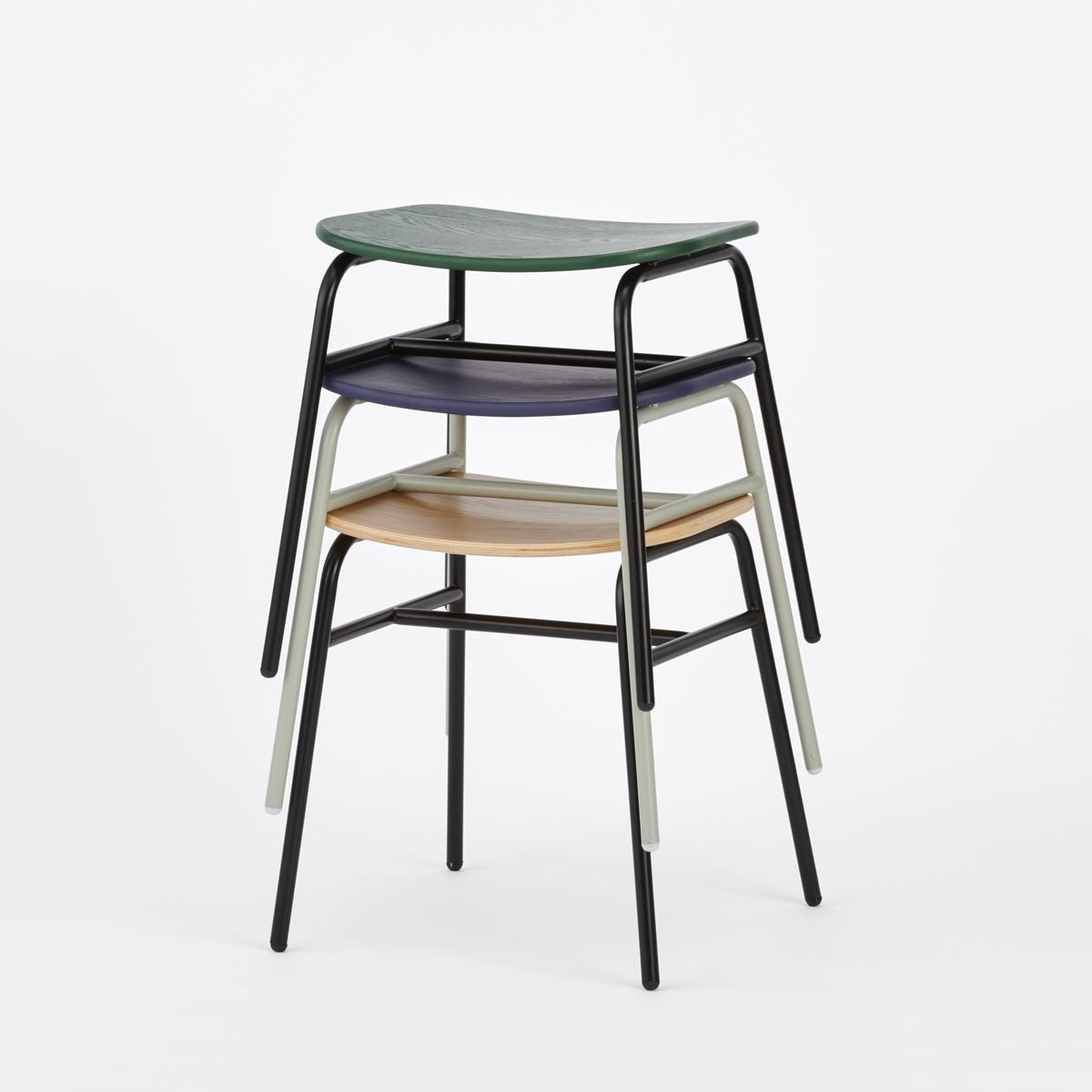 KUUM Stool shikaku - Gray White Steel Frame/Colored Wooden Seat / クーム  スツール シカク