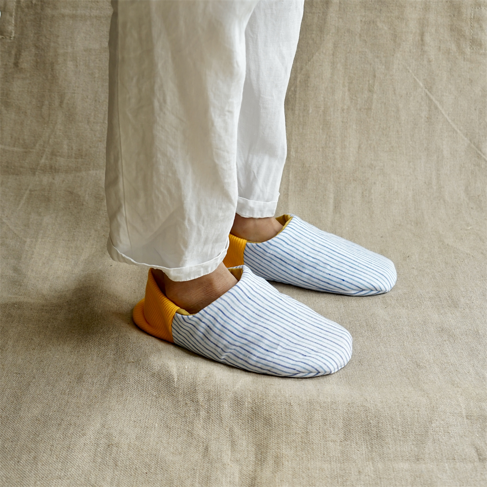 merippa House Shoes Linen Stripe×Linen Canvas / merippa ハウスシューズ リネンストライプ×リネンキャンバス