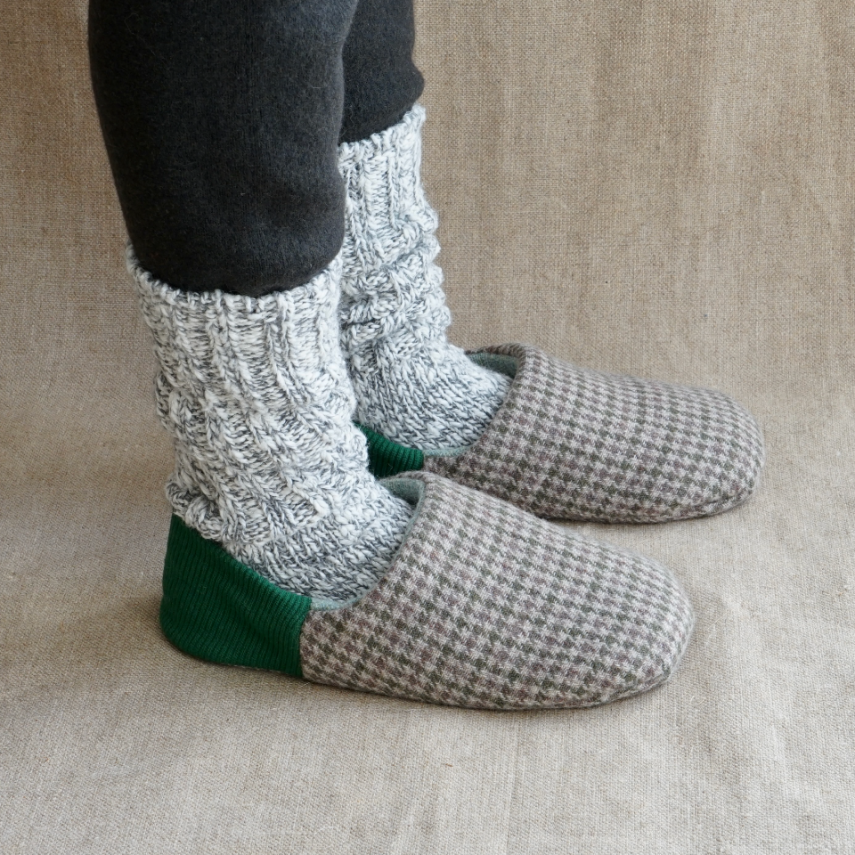merippa House Shoes Houndstooth Check×Two-Face / merippa ハウスシューズ 千鳥チェック×ツーフェイス