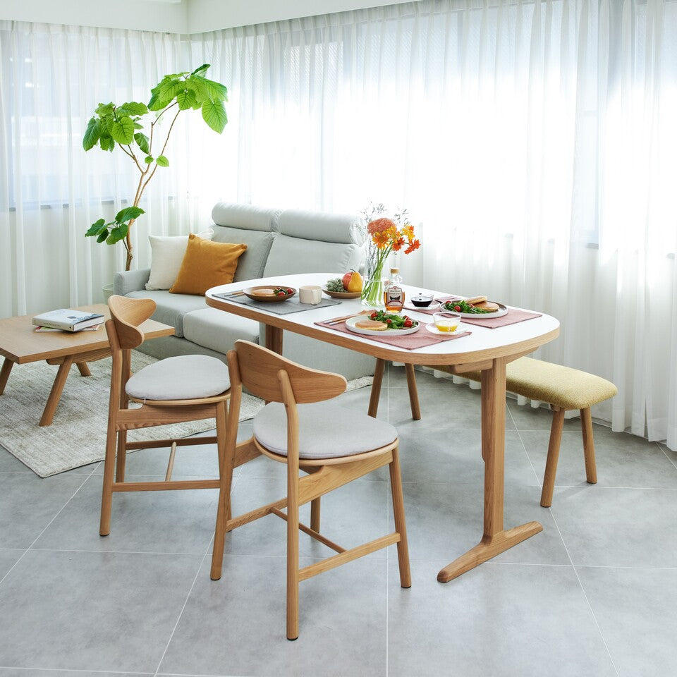 KUUMオーバルテーブル120x80cm | メラミンホワイト 2人用 角丸デザイン