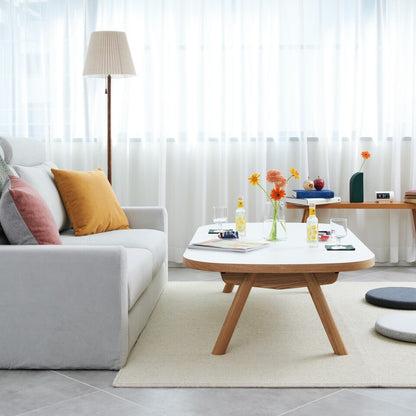 KUUMオーバルローテーブル120x80cm | メラミンホワイト 2人用 角丸デザイン